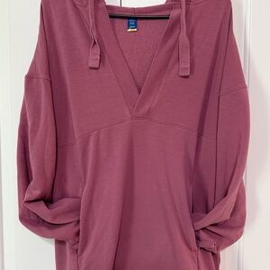 Pink Oversized V-Neck Hoodie
